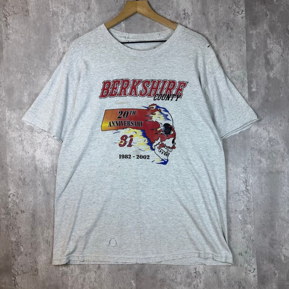 2002 Berkshire Flaming Skull 20th Anniversary Sick Distressed Tee X-L